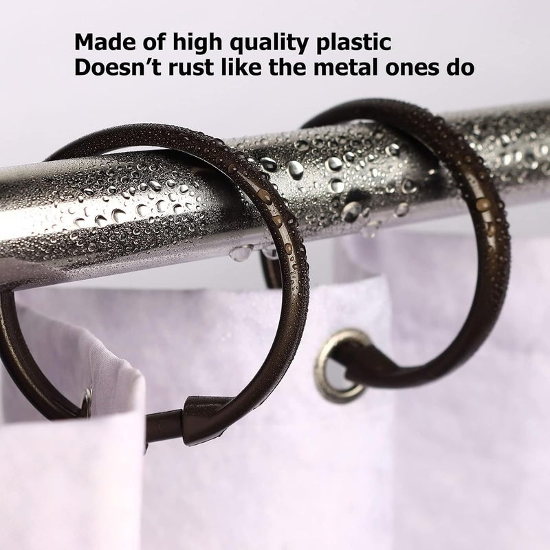 Ulable 24Pcs Premium Plastic Shower Curtain Rings Shower Curtain Hooks Gliding on Standard Shower Rods Easy Snap Closure (O Shape,Bronze) - Image 2